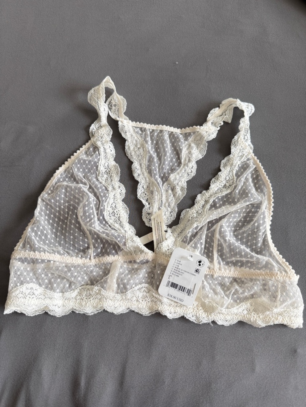 Free People Sheer Dot Lace Bralette - Cream